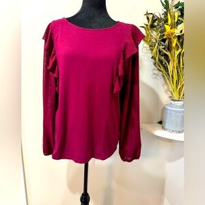 J.Crew Ruffle Burgundy long sleeve versatile Top - Size XL  cottagecore,style